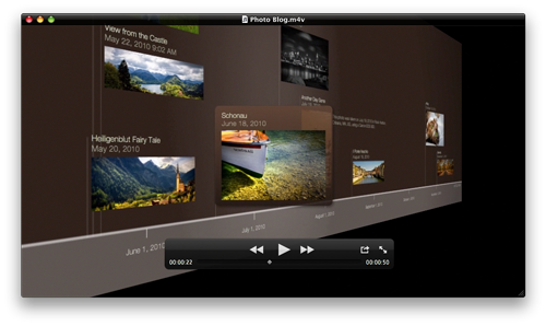 QuickTime Player displaying a 3D timeline